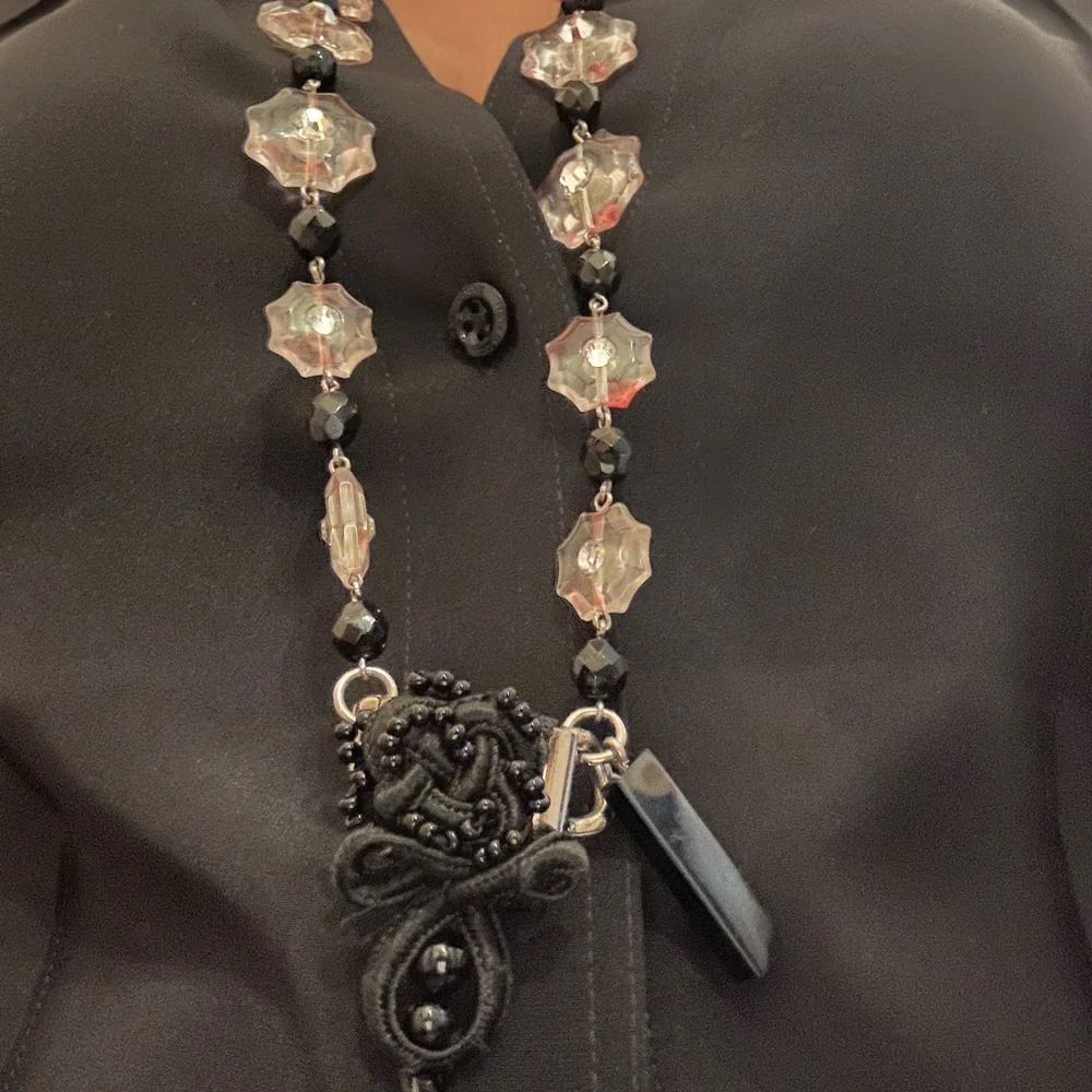 PRADA Pink Floral Acrylic and Crystal Necklace 17” L - Picture 10 of 11